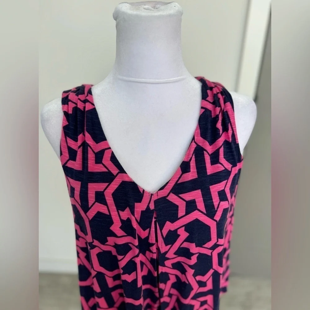 Tori Richard Honolulu Hawaii Pink Navy Sleeveless Small Stretch Shirt top Tank - Picture 4 of 9